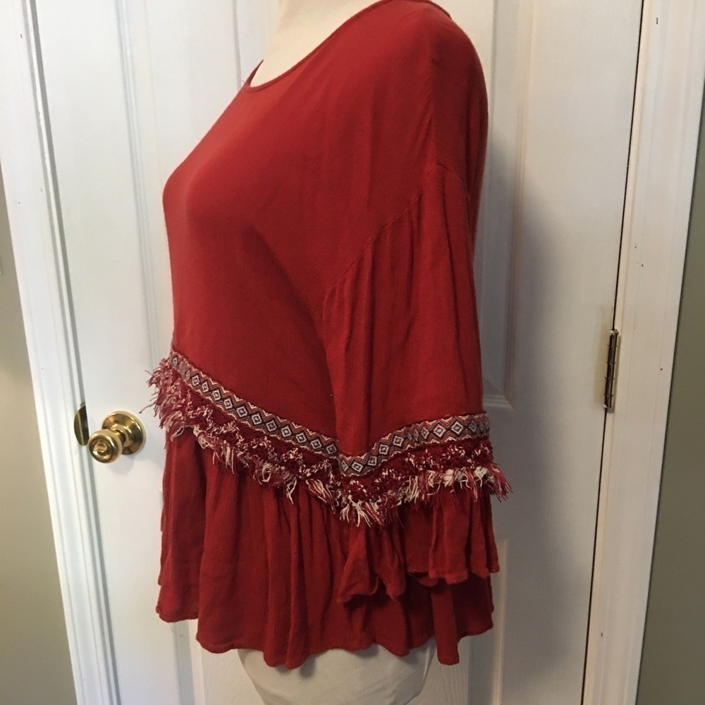 JOY JOY PULLON TOP SZ XS. BOHO FRAYED TRIM - Picture 4 of 9